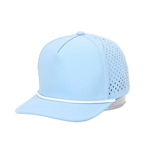 10-10 Hats sky blue 5-panel rope toddler cap, front three-quarter view